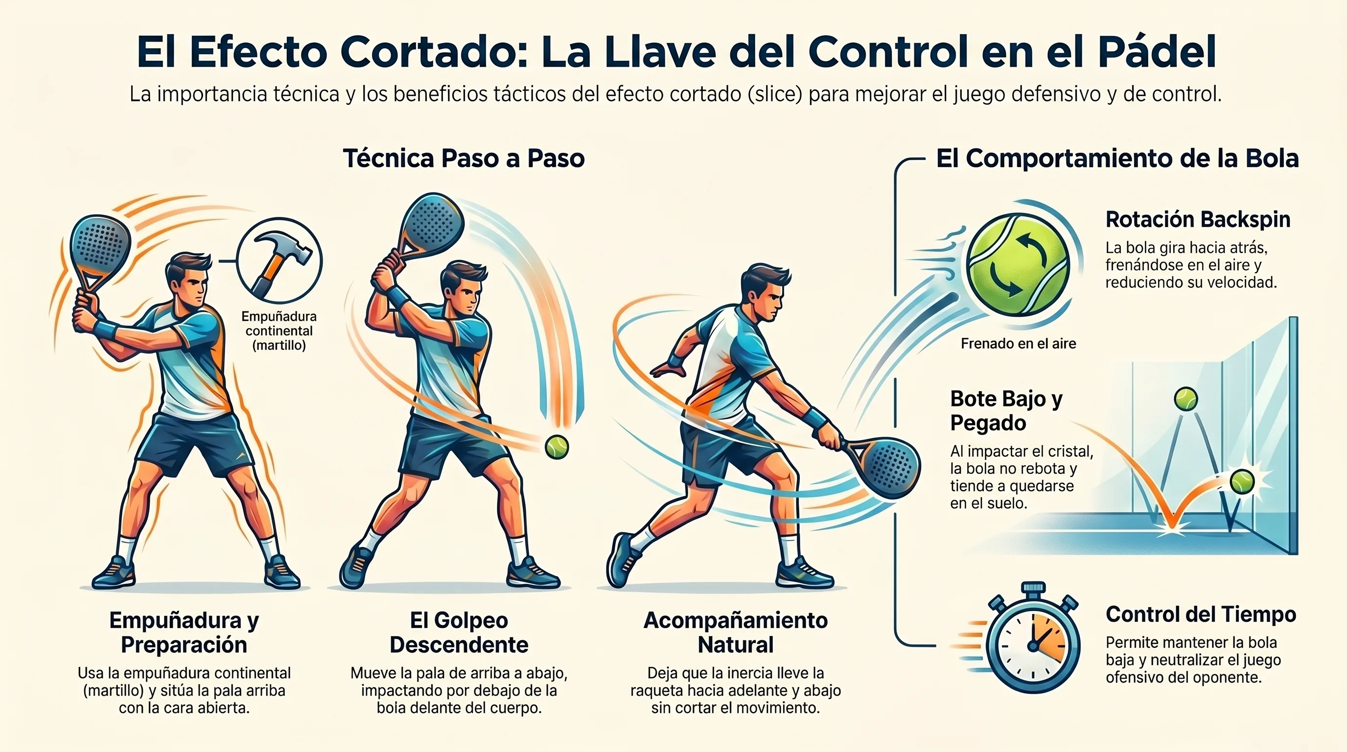 El efecto cortado en pádel: trayectoria, bote bajo y comportamiento contra la pared.