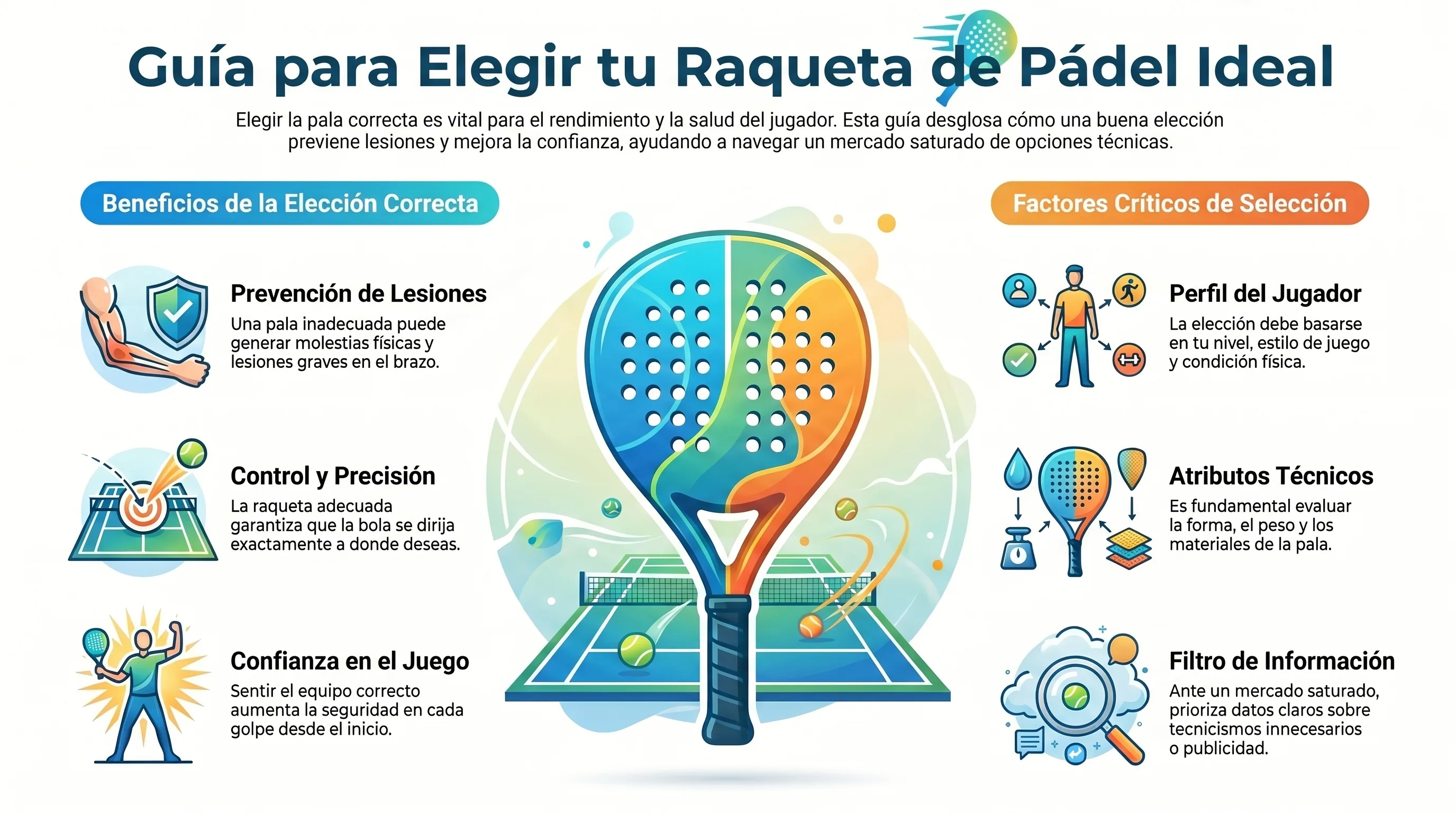 Guía para Elegir tu Raqueta de Pádel Ideal: beneficios de la elección correcta y factores críticos de selección.