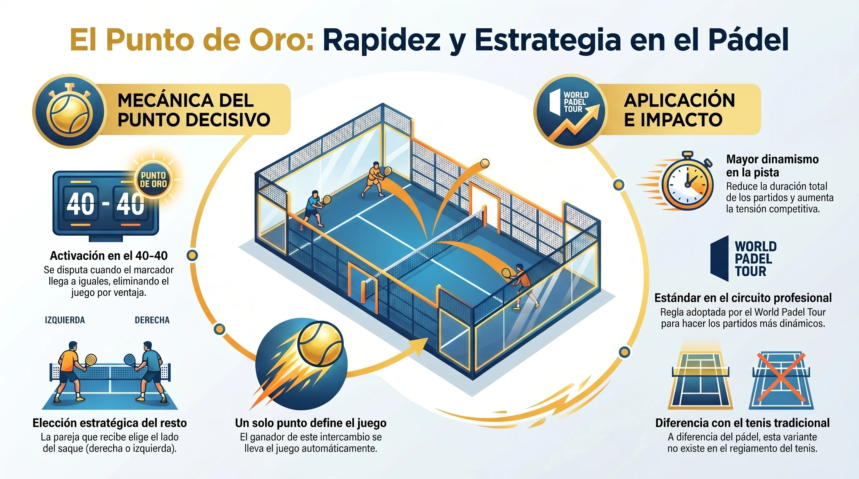 Infografía punto de oro en pádel: cómo funciona el golden point a 40-40