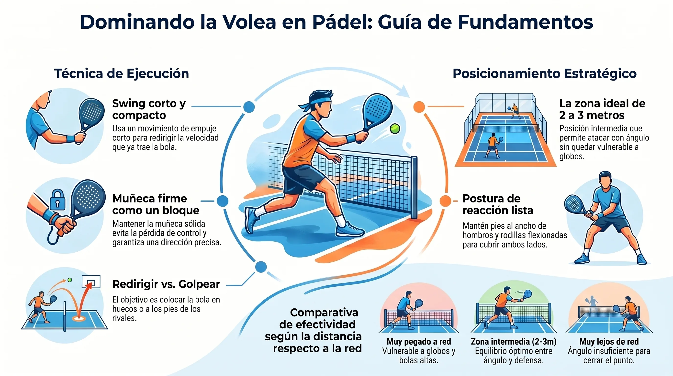 Posición y técnica de la volea en pádel: zona óptima en la red.