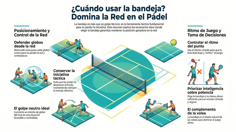 Árbol de decisión para elegir entre bandeja, remate, volea y globo defensivo según la situación de juego.