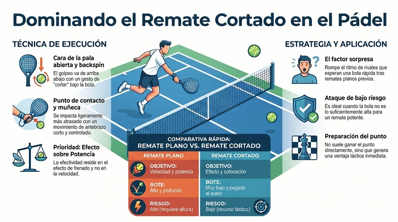 El remate cortado en pádel: efecto slice, cuándo usarlo y comparativa con el remate plano.