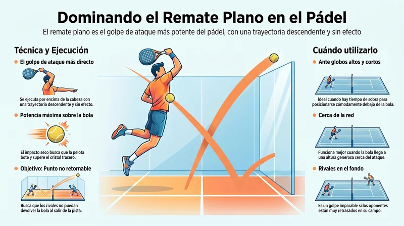 Técnica del remate plano en pádel: perfilado, punto de contacto, rotación y cadena cinética.