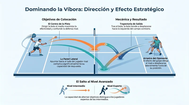 La víbora en pádel: técnica, zonas objetivo y efecto lateral.