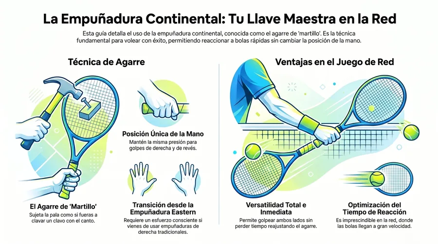 Empuñadura continental para la volea en pádel: cómo colocar la mano en la pala.